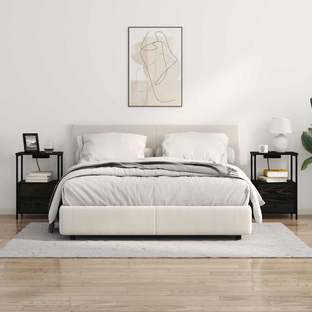 Bedside Cabinet with Charging Station 2 pcs Black oak